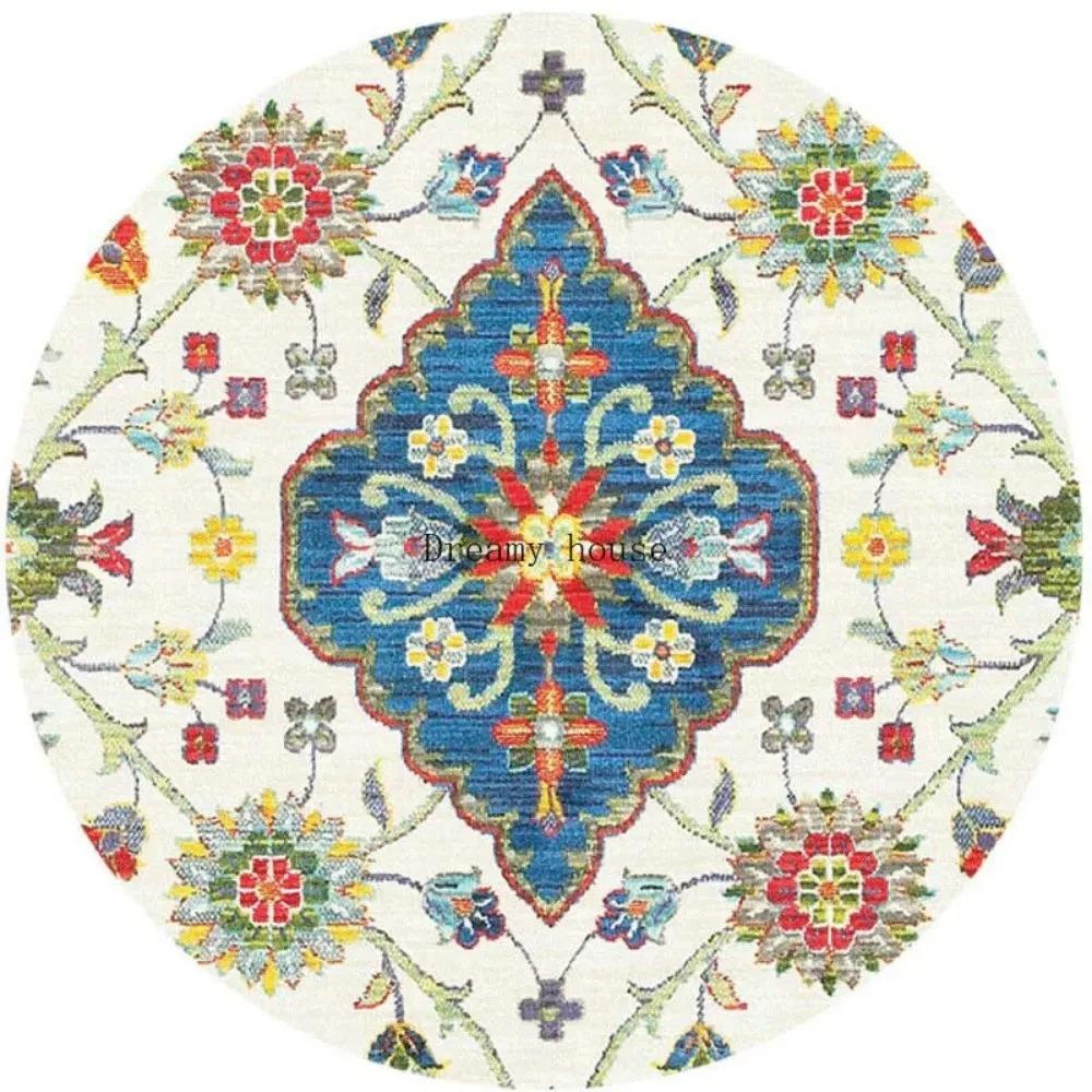 Retro Round Living Room Carpet American Hanging Chair Rugs Bohemia Bedroom Bedside Rug Home Luxury Decoration Sofa Non-slip Mat