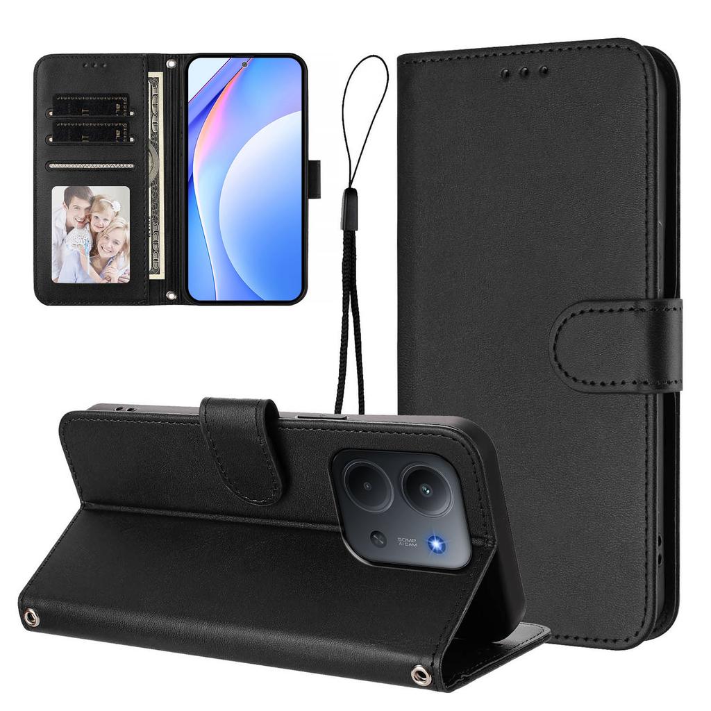 For Xiaomi Redmi 15C 5G (EU) (173mm)/Xiaomi Redmi 15C 4G (EU) (173mm) Wallet Case RFID Blocking Calf Texture Leather Stand Phone Cover with Strap