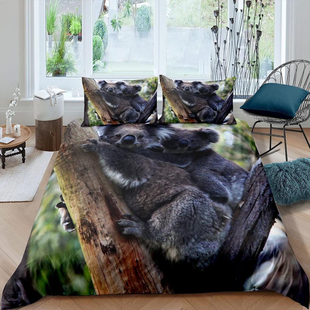 Koala-Bettwäsche-Set für Kinder, niedliches Tiermuster, Jungen und Mädchen, Regenbogen-Schmetterlings-Bettbezug, Blumenmuster