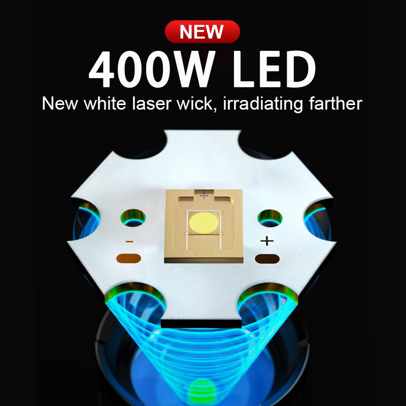 Long Flashlight 400W LED Torch Long Shot 800M Lamp Zoomable Flash Light Waterproof Torch Light Rechargeable Lantern