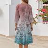 Women's Casual Fashion V Neck Three Quarter Sleeve Print Midi Dress