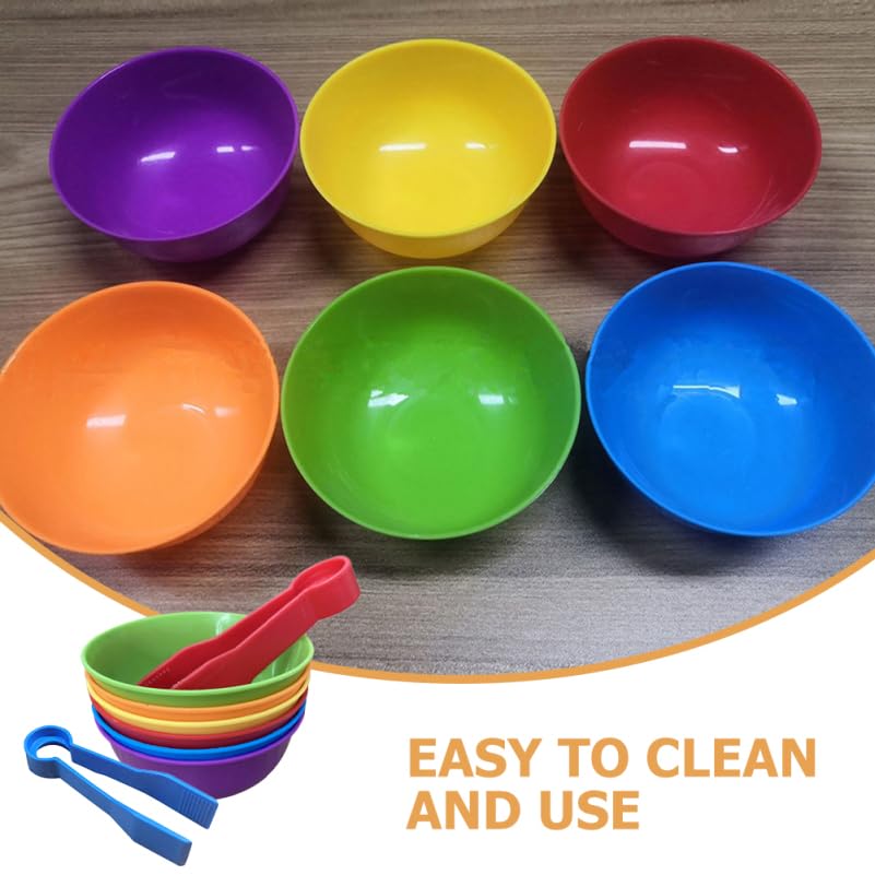 Toyvian Set of 2 Sorting Cups, Montessori Stem Tongs for Toddlers, Colorful Matching Game Toy, Rainbow Bowl Game, Soft Rubber Clips for Children