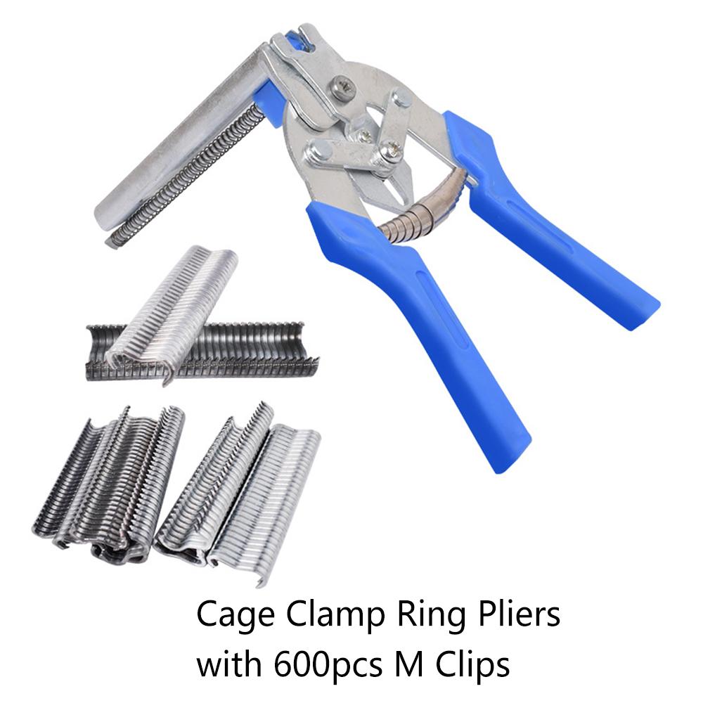 600pcs M Clips Staples Hog Ring Plier Tool Chicken Mesh Cage Wire Fencing Anti-slip Handle Stainless Steel Hand Tools