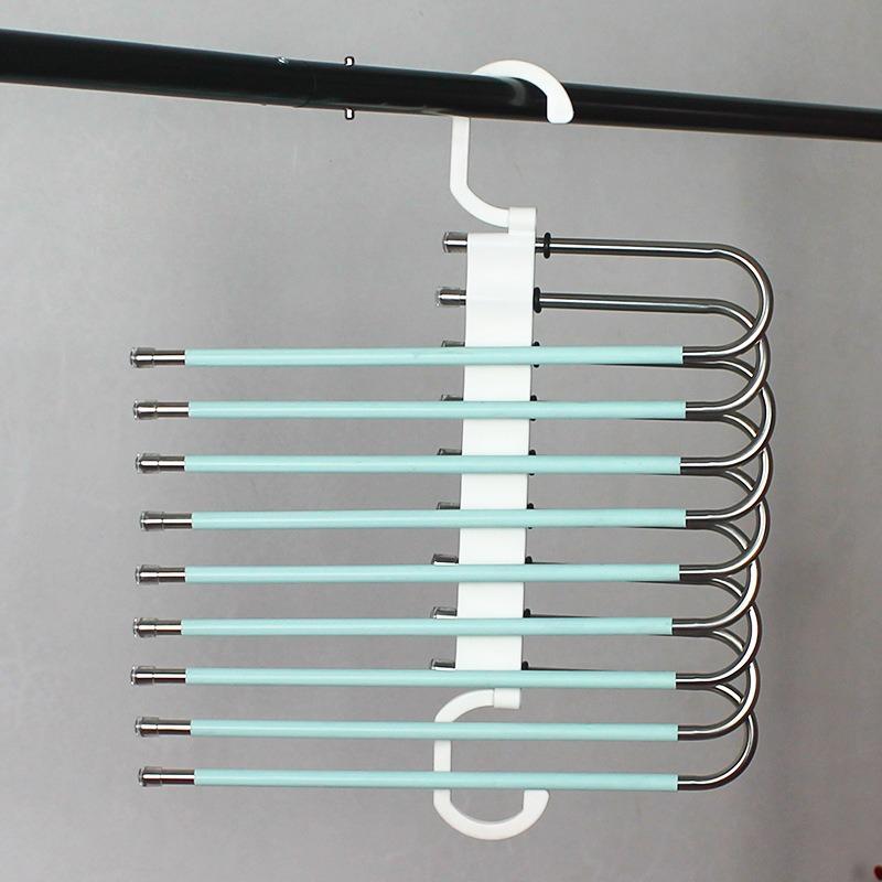 1pc Space-Saving S-Type Pants Hanger - 9-Tier Non-Slip Organizer,Extra 5 Hooks for Jeans, Leggings, Trousers,Increases Closet