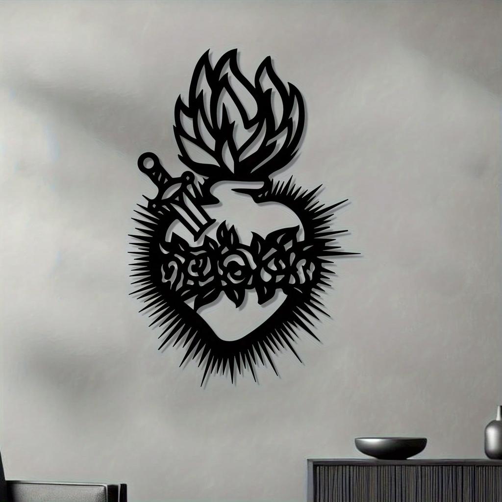 Heart Sword Metal Wall Art Romantic Valentine Gift Weather Resistant Iron Sculpture Easy Install Home Decor