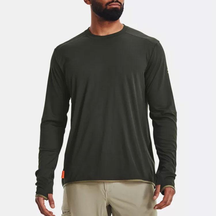 Under Armour Solid Color Reflective Crew Neck Long Sleeve T-Shirt Men Tops Baroque-Green 1370038-310