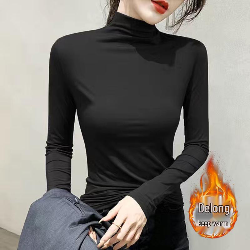

Green Double-Sided Plush High Neck Long Sleeve Women s T-shirt M