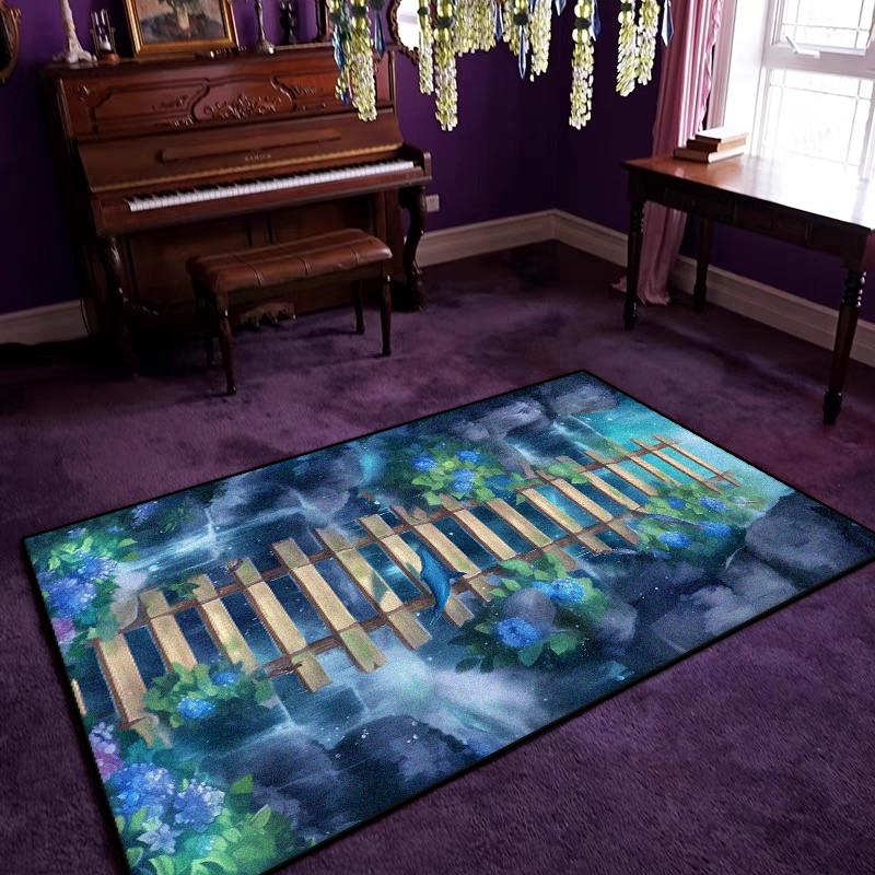 

Carpet for Living Room Fantasy Decoration Large Area Bedroom Lounge Non-slip Rug Bridge Pattern Cartoon Short Velvet Floor Mat 60*90cm