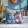 Cute Cat Printed Pillow Cover Two Cat Playing with Mobile Phone Pattern Warm Home Sofa Car Cushion Cover Decor Gifts1PC
