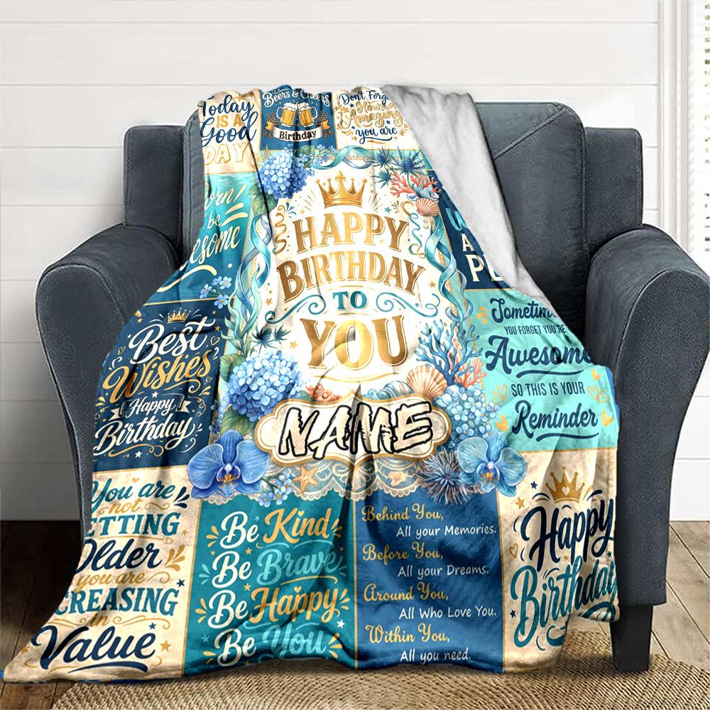 Happy Birthday Celebration Blanket Personalized Name Soft Warm And Versatile For Sofa Bed Office And Travel Machine Washable Comfortable In All