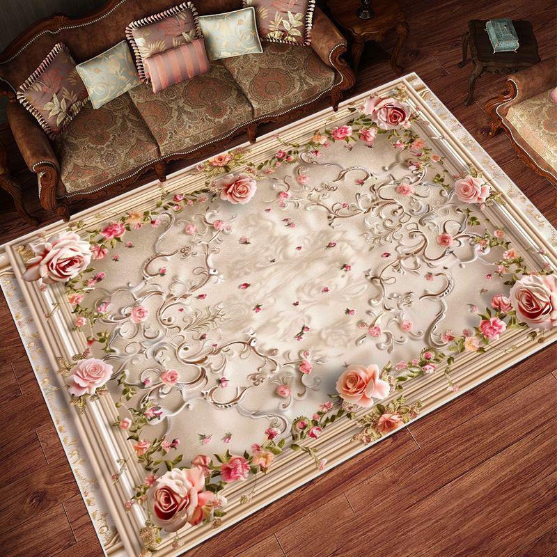 European Pastoral Style Carpets Living Room Flower Home Carpet Non-slip Bedroom Decorative Rugs Washable Entrance Door Mat