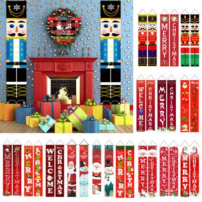 1 Pair Walnut Soldier Banner Christmas Porch Sign Door Hanging Merry Christmas Banner for Christmas Home Decor