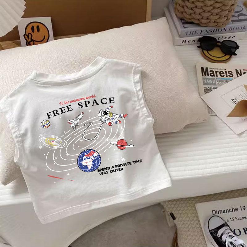 Boys Summer 100 Percent Cotton Sleeveless T Shirt Korean Trendy Printed Baby Vest Top 80