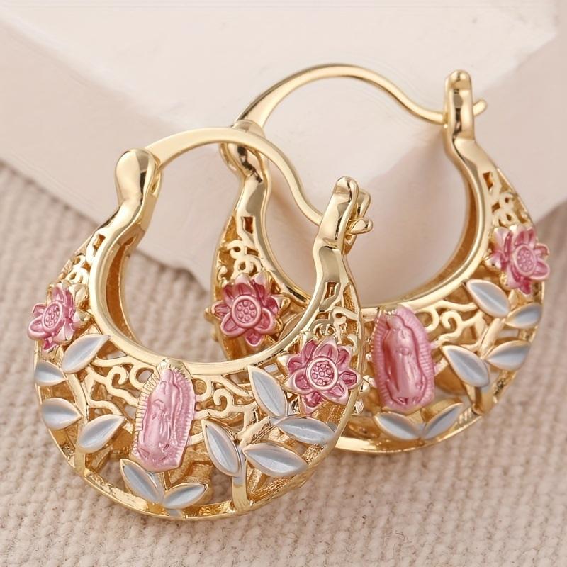 Elegant Carved Hollow Hoop Earrings Exquisite Accessories For Women Jewelry For Holiday Weddings Jewelry Gift Accessories