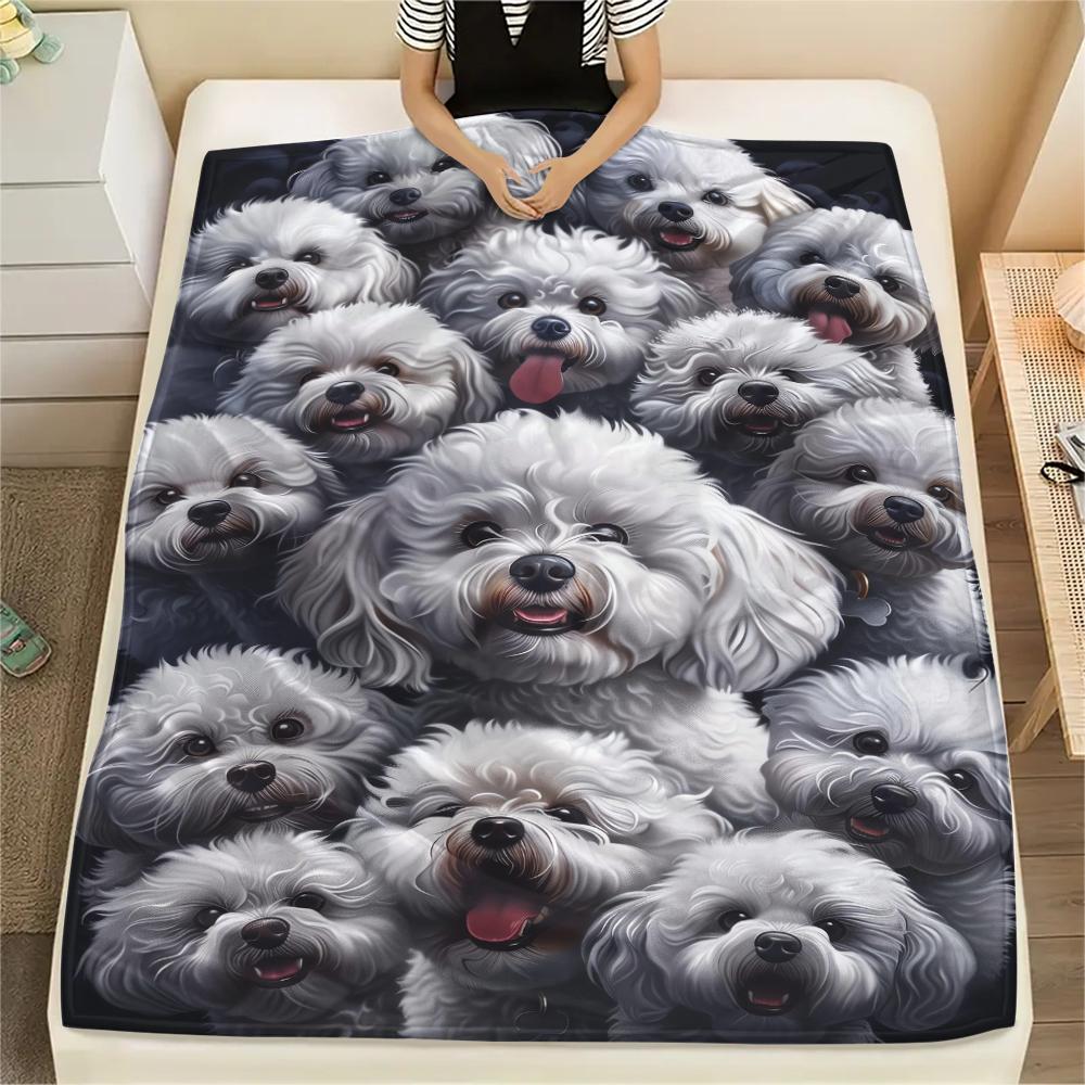 1Pc Pitbull Yorkshire Print Flannel Blanket, High quality Comfortable for All Seasons, Home Decor, Warmth and Comfort, Perfect for Christmas Gifts