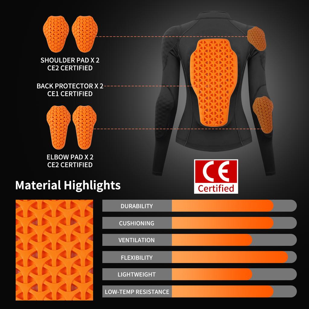 WOSAWE Women's Motorcycle Clothing Slim High Elastic Motorcycle Shirt Pants Full Body Soft Armor Protection Suit