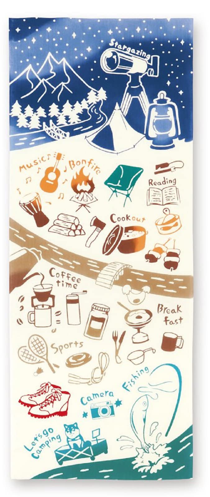 

Miyamoto Kenema Tenugui Hand to Spend Your Camping 35 x 90 50186 Towel, Chusen-dyed, How Time, Beige, Approx. cm,