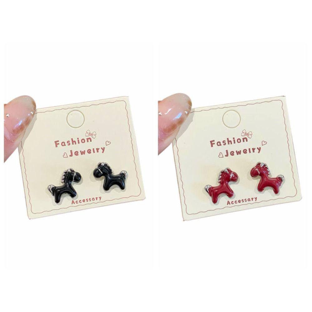 Ear Jewelry New Year Pony Earrings Fashion Red Drop Earrings Vintage Drip Oil Earrings  Girls