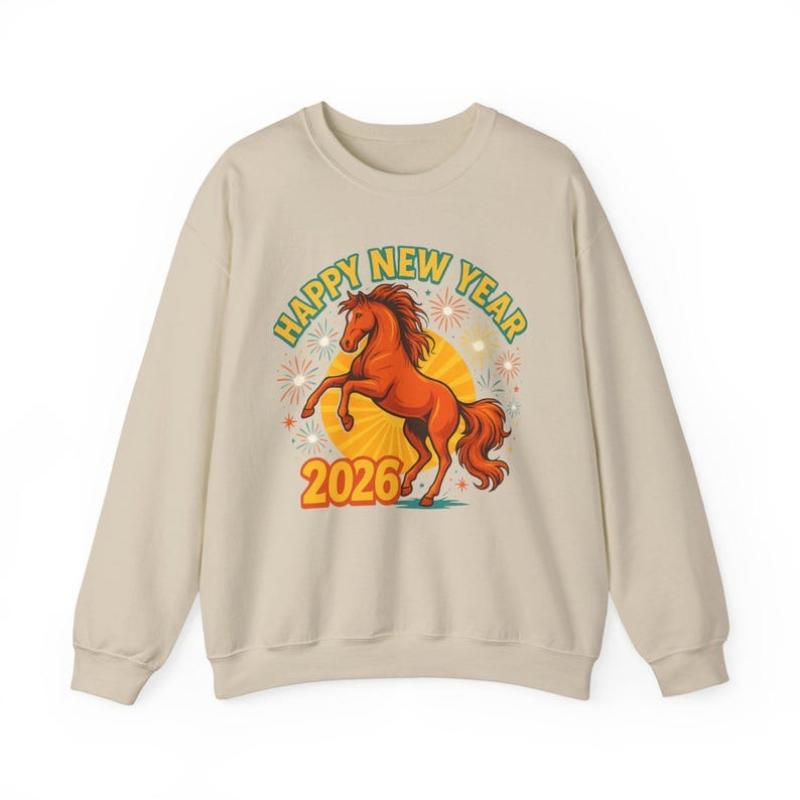 Happy New Year Keep Warm Horse Sweatshirt of The Lunar Gift Holiday Crewneck Matching Hoodies Autumn and Winter Adult Pullover