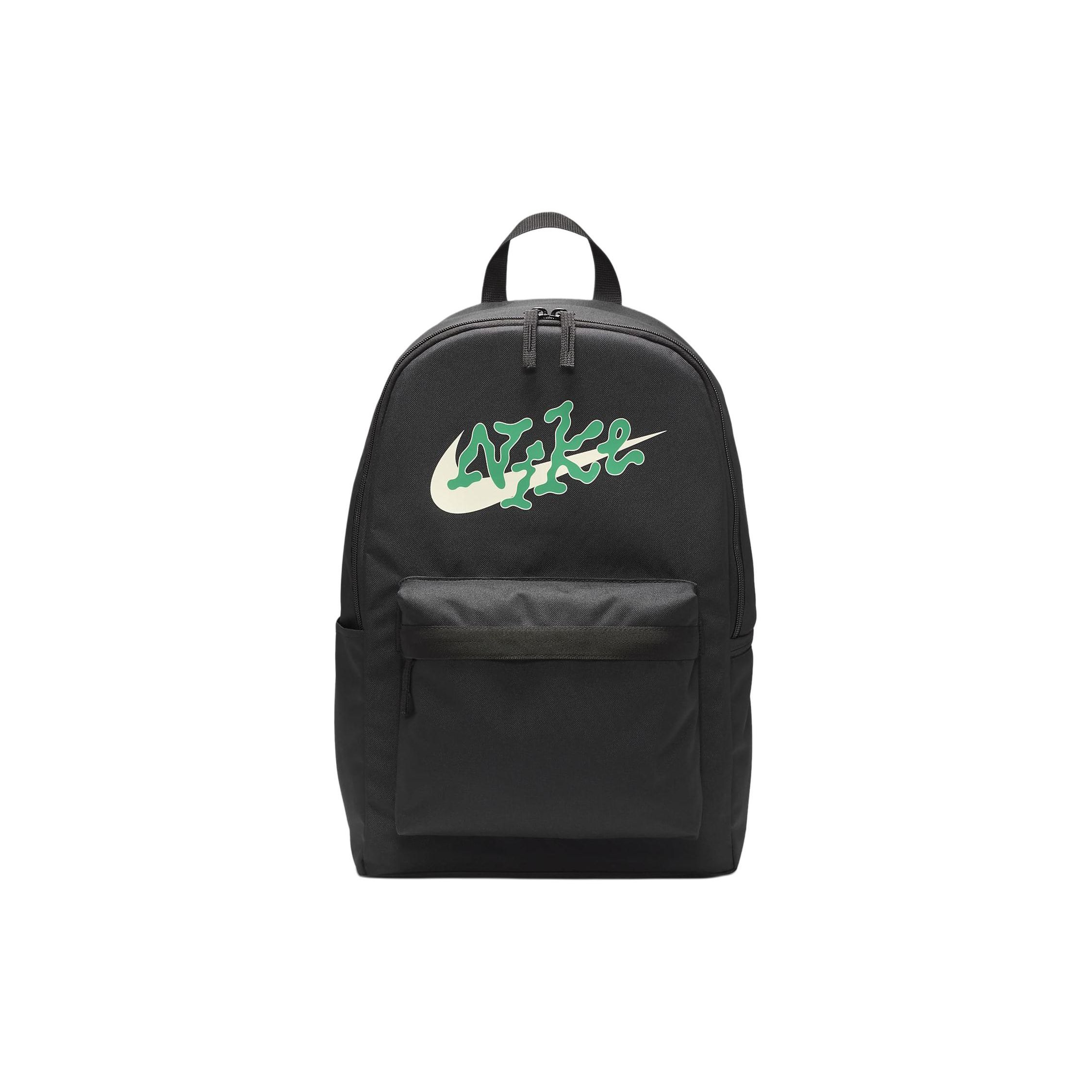 Nike Heritage Logo Print Fabric Backpack Unisex Backpack Black Stadium-Green FN0878010 Black & Stadium Green