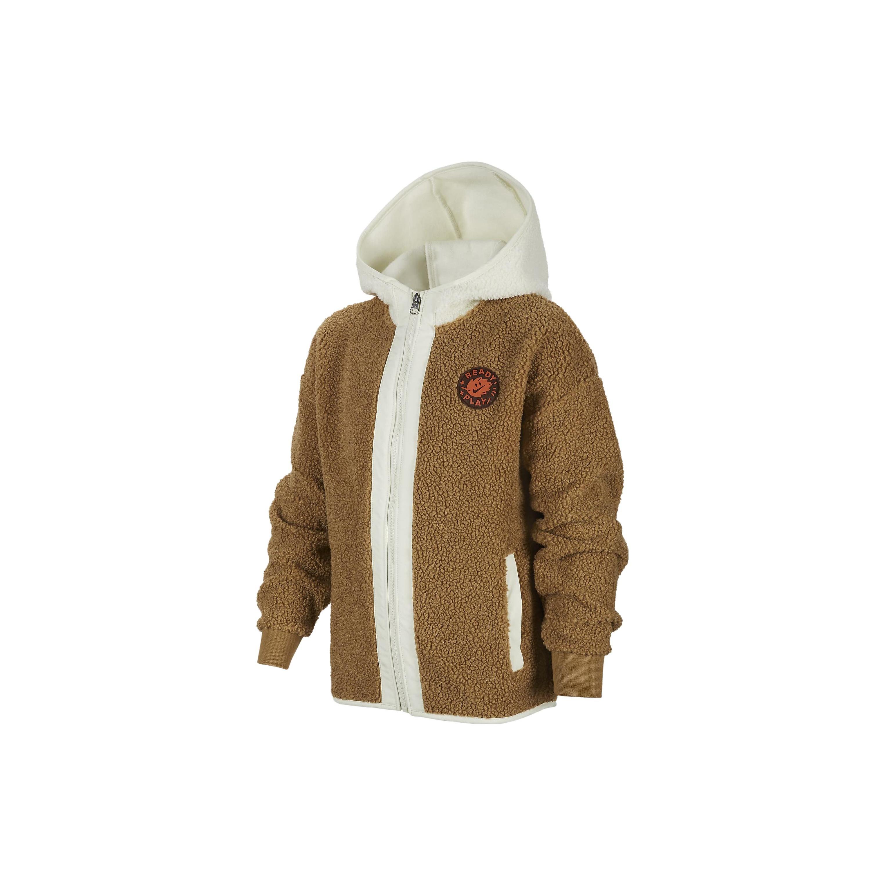 (PS) Nike Sportswear Full-Zip Faux Sherpa Hoodie Sprout Gold Kids FV3979-288 XL