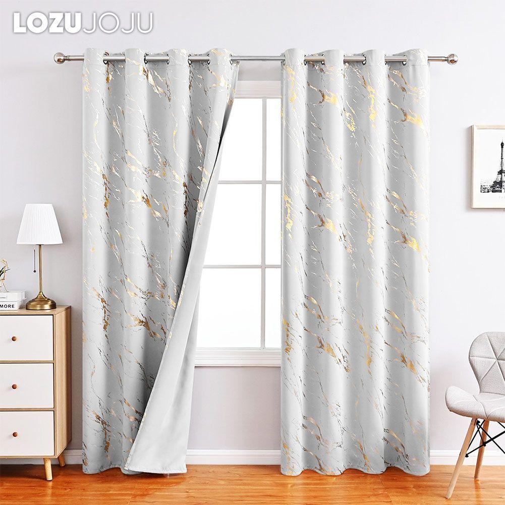 1 Stück LOZUJOJU 80% Verdunkelungsmodische und minimalistische Vorhänge mit goldener und Marmorstruktur für Wohnzimmer Schlafzimmer Balkonfenster Heimdekoration