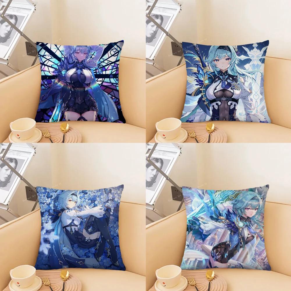 1Pc Game Anime Genshin Impact Eula Lawrence Pillow Case Square Pillow Cushion Cover Bedroom Sofa Room Decoration Casual