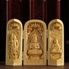 Three-Open Buddha Kannon Statue [Mahavairocana] Wood Carving, Mini Buddhist Altar, Buddhist Box, Buddhist Shrine Ornament (10cm H x 13cm W x 5.5cm D)