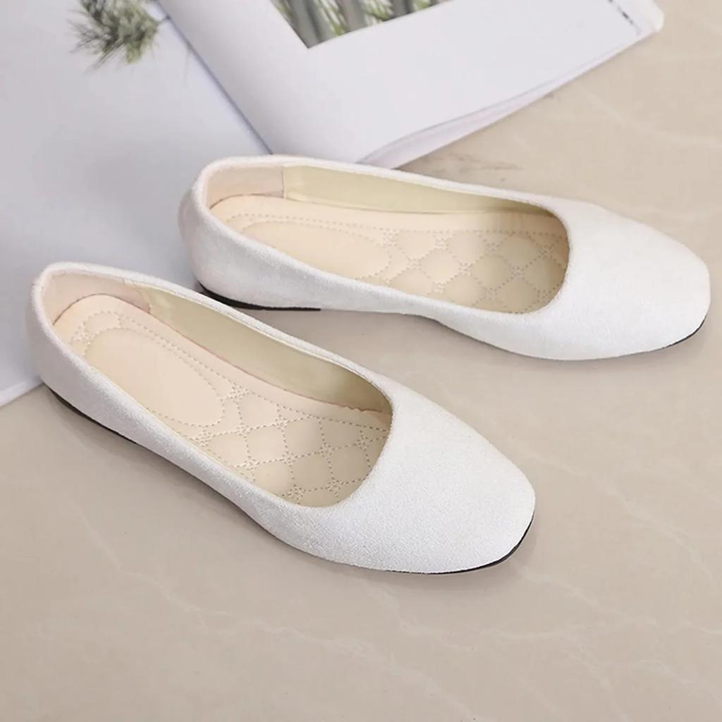 2026 Women Suede Square Flat Heel Shallow Female Shoes Spring Summer Square Toe Basic Concise Women Pumps Size 34-39