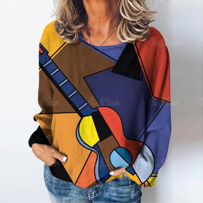 Abstract Art Pattern Print Women's T-Shirt Long Sleeve Autumn O Neck Lady Clothes Tops Oversized Harajuku Streetwear Female Tees