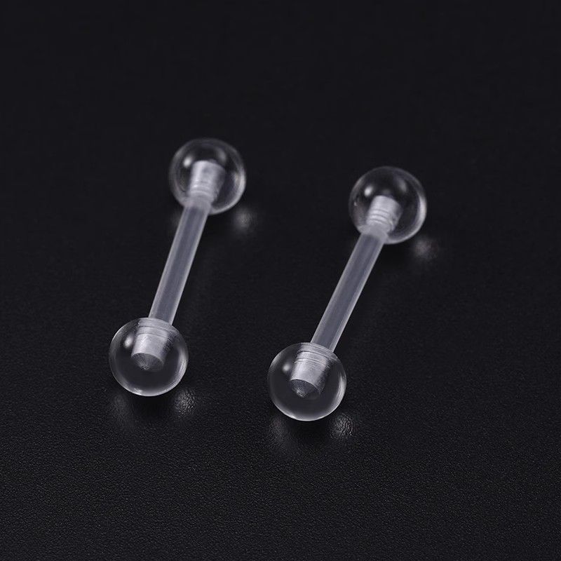 

Прозрачный пирсинг языка с коротким стержнем и длинным держателем для кисти, невидимый акриловый пластиковый прямой стержень, пирсинг-украшение для брови с двойным шариком для увеличения отверстия Rod thick 1.2 long 10 ball 5mm