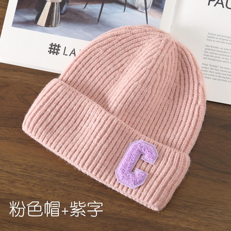 Autumn and Winter Letter Embroidery Big C Student Couple Knitted Hat Outdoor Warm and Cold Wool Hat