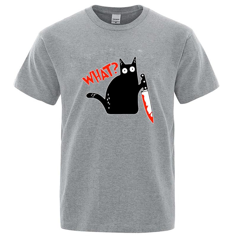 Unisexs Tshirt High Quality Cotton Blend Funny Knife Cat Printed Casual Loose Cool Streetwear for Unisex TShirt Oneck Male Top Tee
