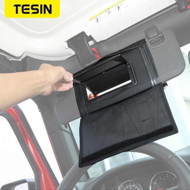 TESIN Car Roof Top Sun Visor Sunshade Storage Bag Organizer for Jeep Wrangler TJ JK JL 1997- Interior Parts Car