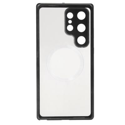 Magnetic Case for S23 Ultra Metal Clear Acrylic Shockproof Full Protection Phone Cover with Elastic