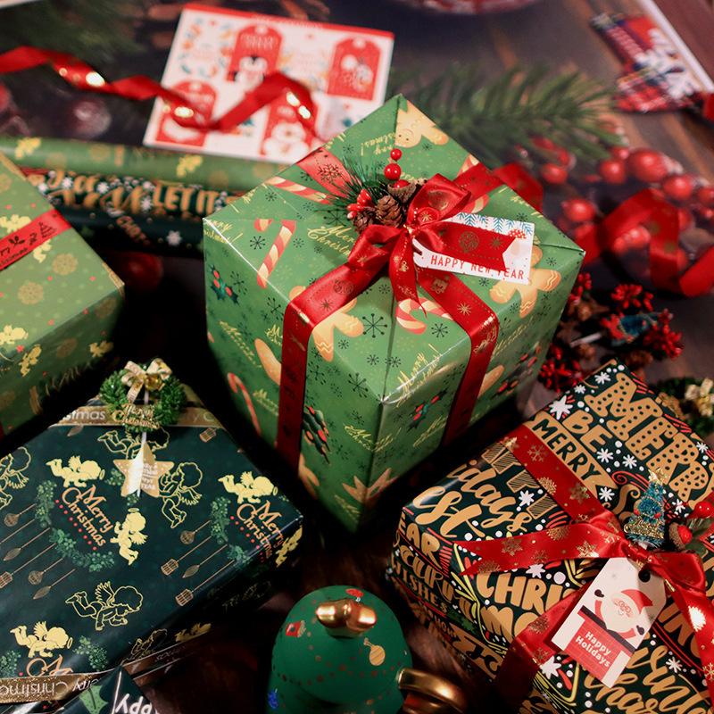 50*70cm Christmas Gift Wrapping Paper Gingerbread Merry Christmas Xmas Tree Pattern Flower Bouquet Packaging Decoration Paper