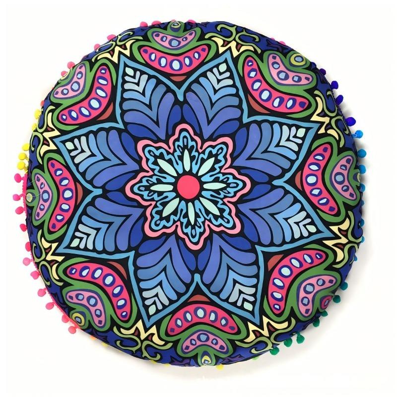 Bohemian 43cm/80cm Round Pillow Case Mandala Pattern Cushion Cover Indian Elephant Retro Meditation Floor Decorative Pillows