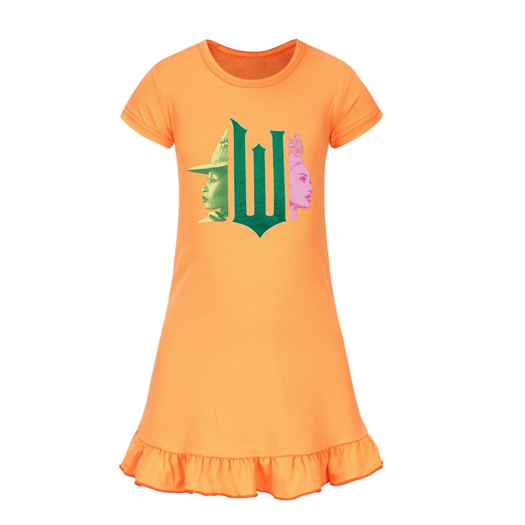 

Детское платье для девочек с принтом ведьмы, с оборками, с короткими рукавами, повседневное 160cm оранжевый