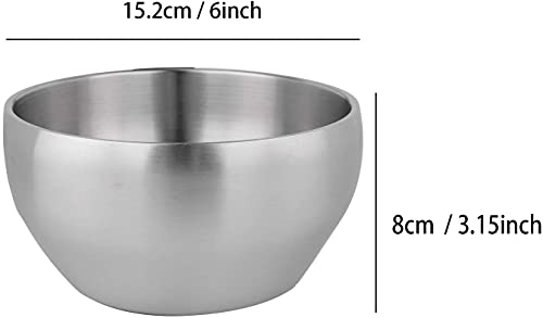 IMEEA Ris skålar, Ramen skålar, Udon skålar, Rostfritt stål, Tål diskmaskin, Värmetålig, Dubbelväggig, 15,2 cm, Set om 2, Silver