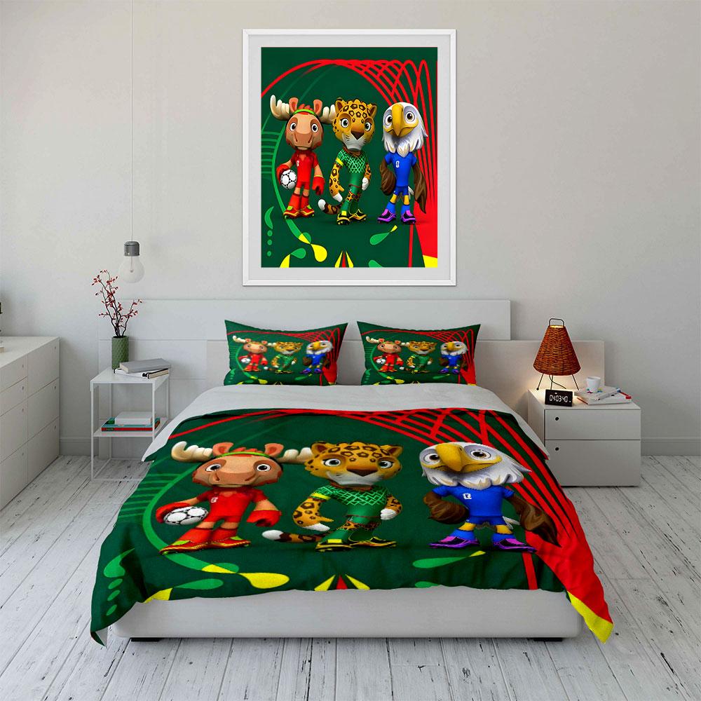 Animal soccer mascots ensemble Print Bedding Set 1 Duvet Cover 2 Pillowcases for Adult and Children Luxury Gift Full Size