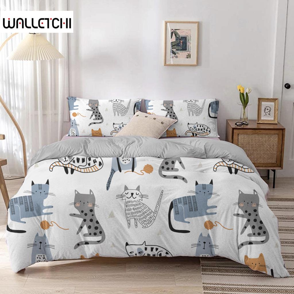 Tegneserie Katte Dynetrekk Sett Tegneserie Dyretrykk Sengesett med putetrekk 2/3 stk dynetrekk til soveromsdekor