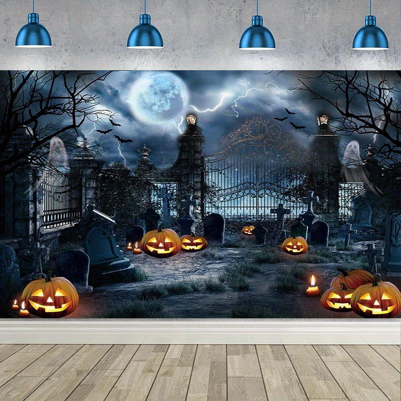 A spooky background fabric for a Halloween zombie-themed party perfect for family celebrations and birthday decorations.PMJ