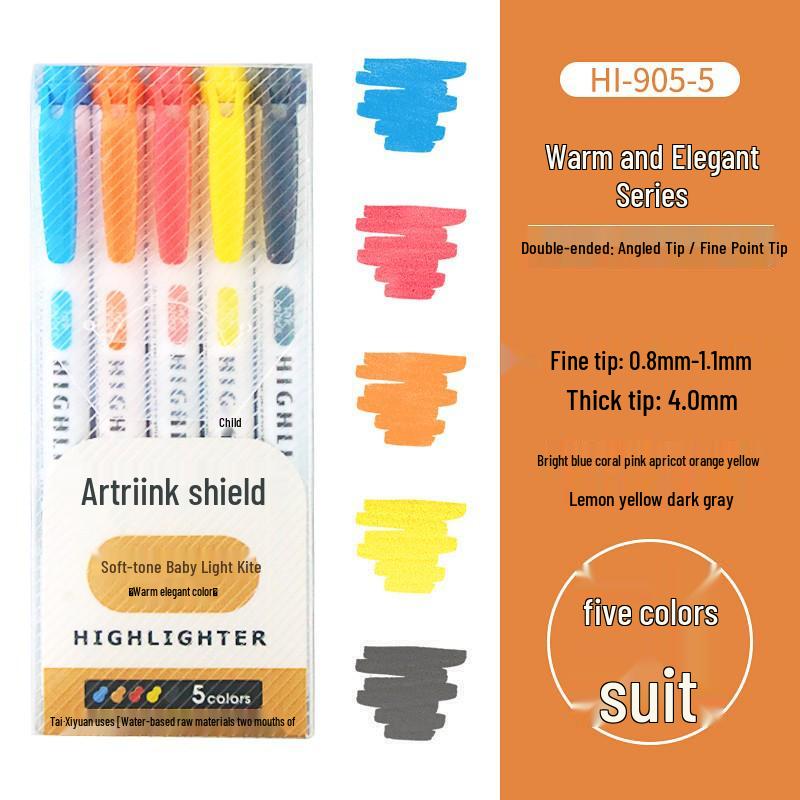 INS Style Dual-Tip Fluorescent Highlighter - Non-Bleed, High Visibility Pen for Planners