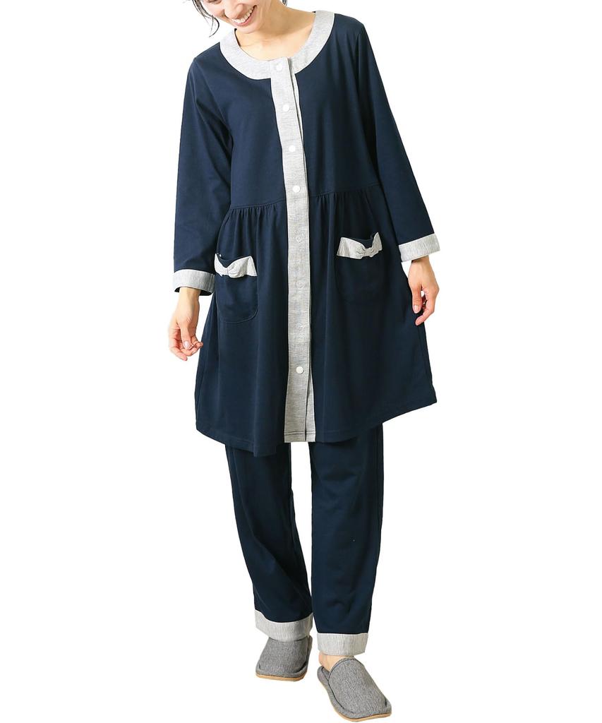 Maternity Long Top and Bottom Open Long Jersey Knit Waist Adjustment Nursing Maternity Wear [Nishiki] Pajamas, Sleeves, Set, Front, Length, Material,