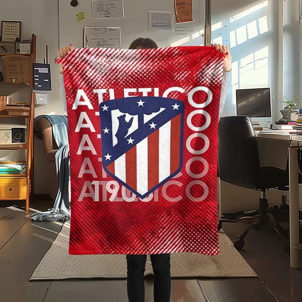 1Pc Atletico Madrid Logo Print Flannel Blanket High Quality Warm Comfortable Cover for All Seasons Perfect for Gifts Home Decor