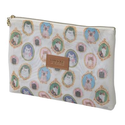 Printed Mesh Flat Pouch by Paul & Joe La Puppetry, Marks Cat Cameo, PAJ-PO14-WH