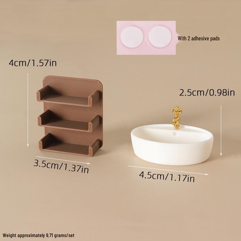 Miniature Dollhouse Bathroom Washbasin Storage Shelf Model Accessories