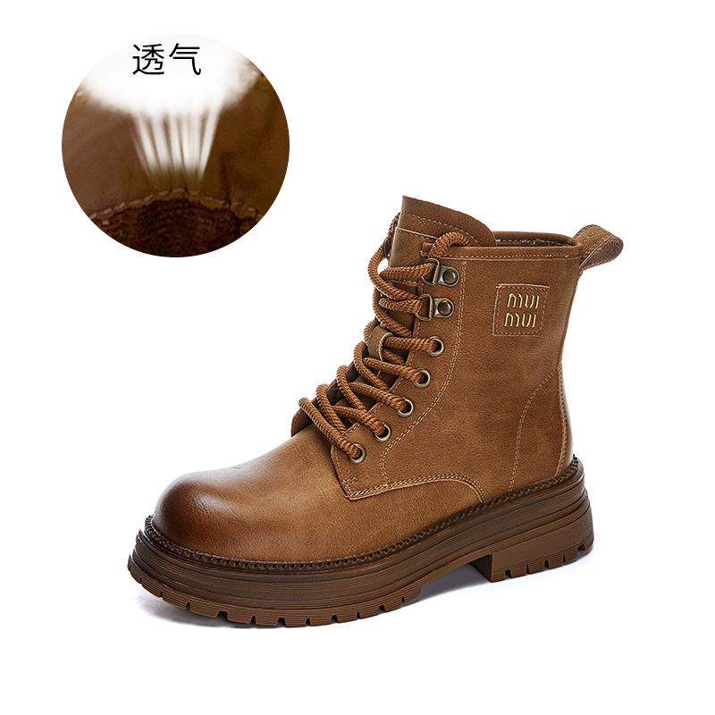 Leather Big Yellow Boots Women's 2025 Autumn and Winter New Retro Thick Heel Martin Boots British Style Thin Short Boots Versatile Women's Boots