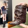 Fashion Versatile Retro Design Pointed Short Boots Willow Spikes Medium Boots Autumn and Winter Belt Buckle Thick Heel Stacked Boots