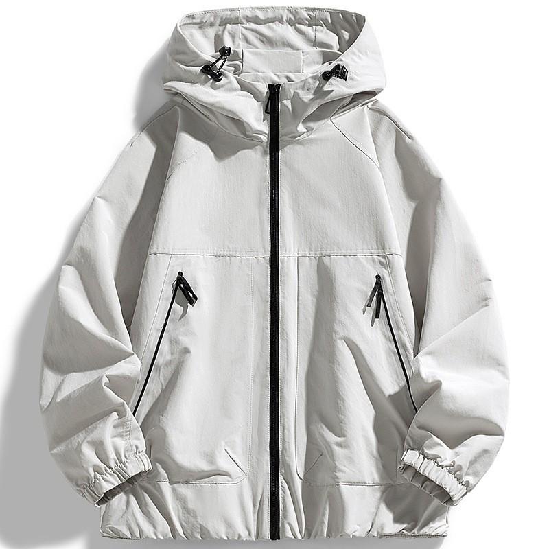 Herren Oversized Kapuzenjacke Winddicht Wasserdicht Leichte Sportliche Freizeit-Außenbekleidung in Unifarben